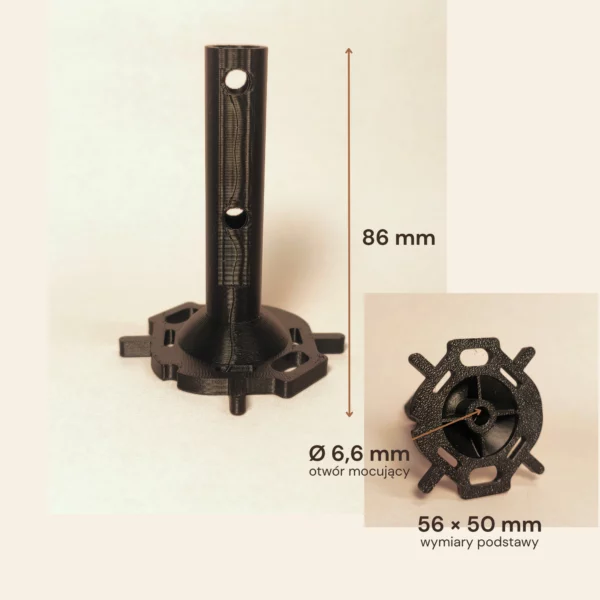 Wymiary zamiennego trzpienia do joysticka retro – wysokość 86 mm, podstawa 56 × 50 mm